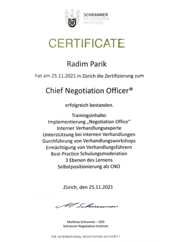 Schranner Negotiation Institute - Chief Negotiation Officer